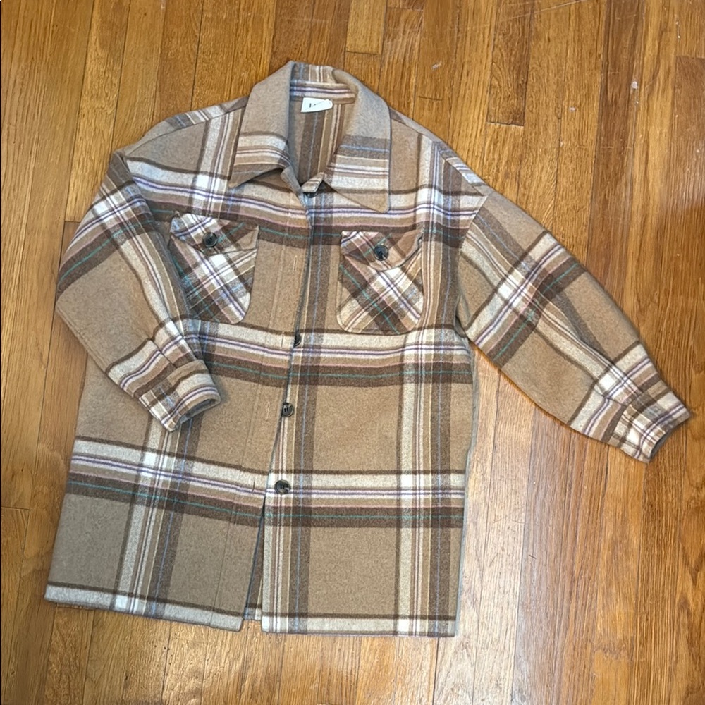 LNA Oversized Boyfriend Jacket Camel Plaid